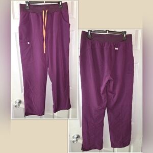 FIGS Wine Berry Dark Purple Straight Leg Scrubs Pants Stretch Waist Women's L